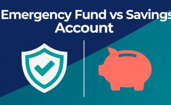 Emergency fund vs savings account comparison — shield icon for protection versus piggy bank for savings goals